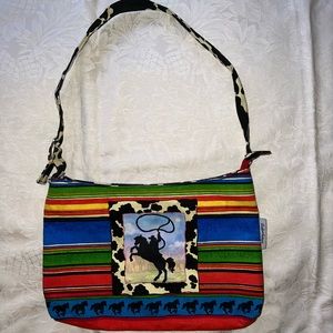 Andrea Tachiera Artistic Cowboy Western/Horse Purse Multi-Color/Cow Print - NWOT